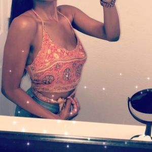 Printed tie up crop top